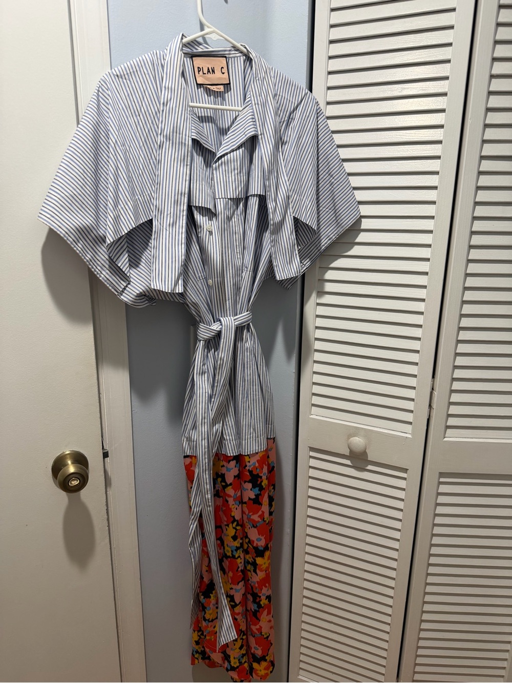 Plan C Striped Button-Front Dress with Floral Skirt